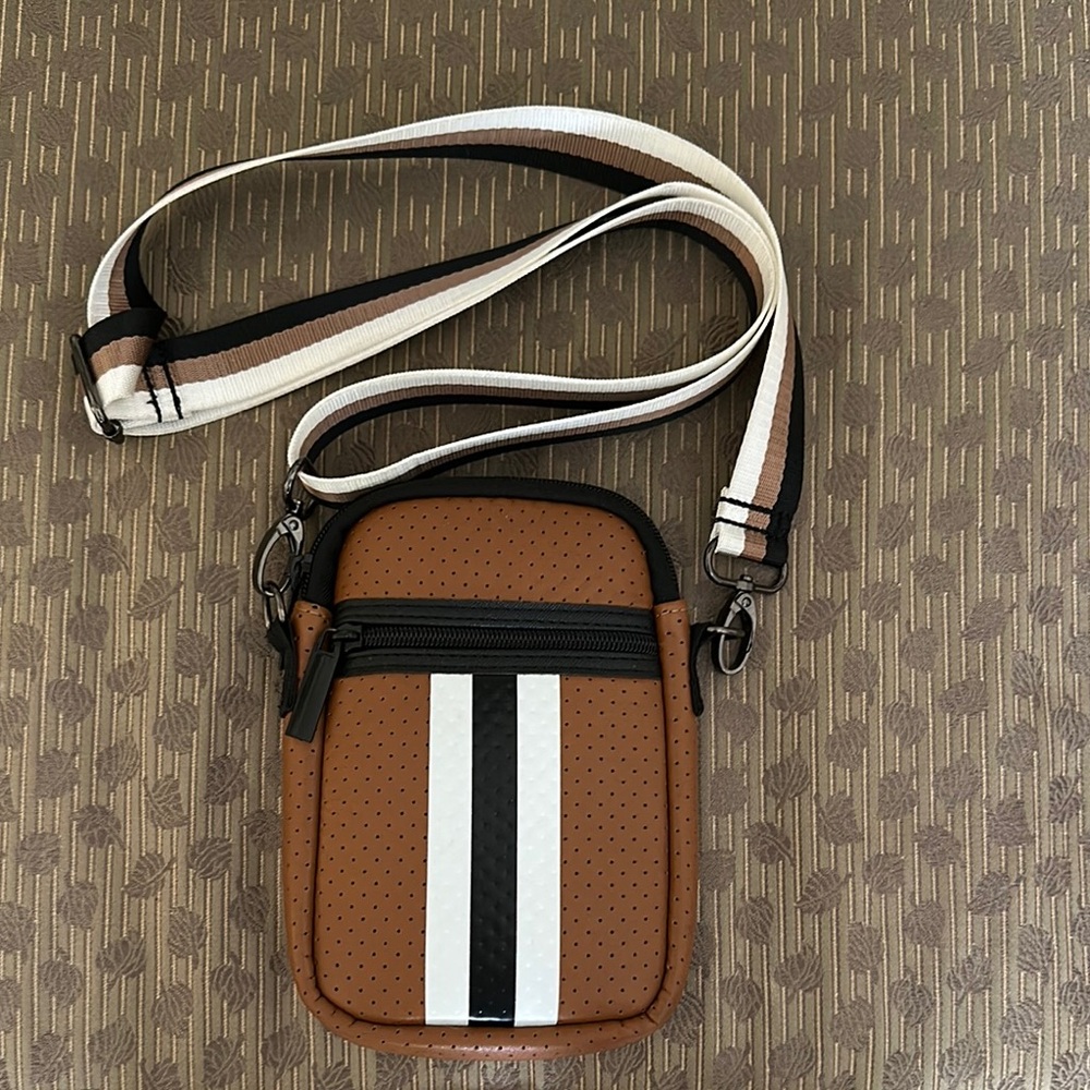 HAUTE SHORE Crossbody Bag Brown and Black with Sporty Stripes